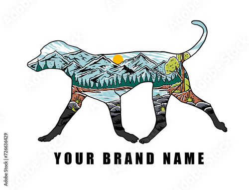 Mountain and outdoor design in the shape of dog running