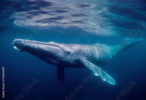 The Graceful Presence of a Blue Whale Swimming in the Vastness of the Ocean © Gustav
