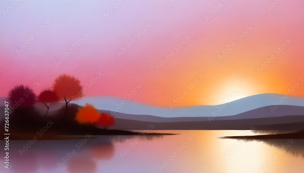Painterly Techniques in Sunset Serenity Abstract Landscape