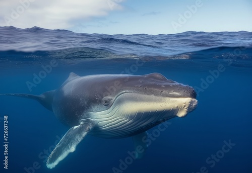  A Blue Whale swimming Through the Depths of the Blue Ocean