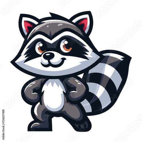 Cute adorable raccoon cartoon character vector illustration, funny racoon flat design template isolated on white background