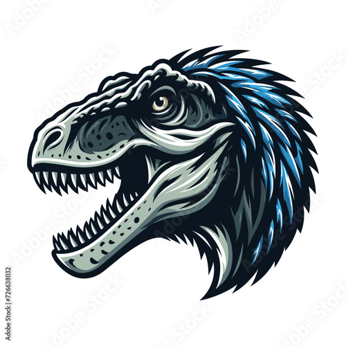 Wild beast animal raptor dinosaur head face vector design illustration, prehistoric dino flat design template isolated on white background © lartestudio