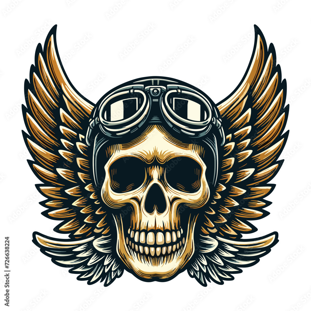 custom made wallpaper toronto digitalSkull wings helmet vector illustration, winged skull badge emblem template suitable for apparel t-shirt, poster, motorbike club logo, tattoo. Design isolated on white background