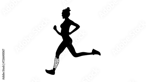 woman running with 3D printed exoprosthetic leg, black isolated silhouette