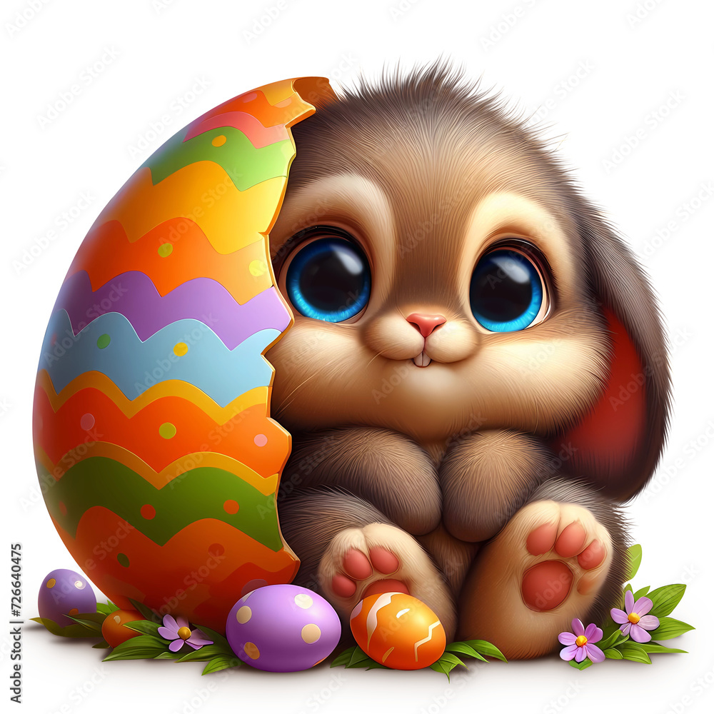 adorable baby bunny hidden in colorful egg