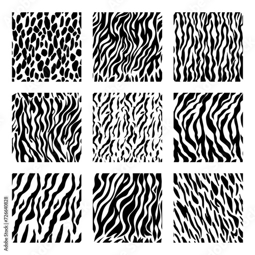 Mammal skin seamless pattern background set element flat design style include of leopard, giraffe and tiger. vector illustration
