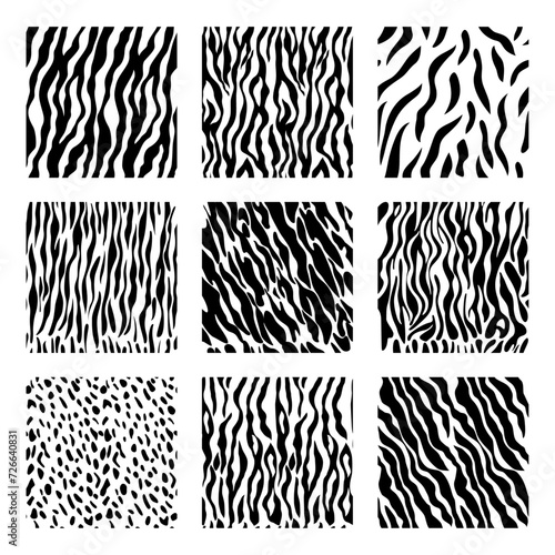 Seamless animal pattern set, fur, mammal, collection of skins. Printable background, vector illustration