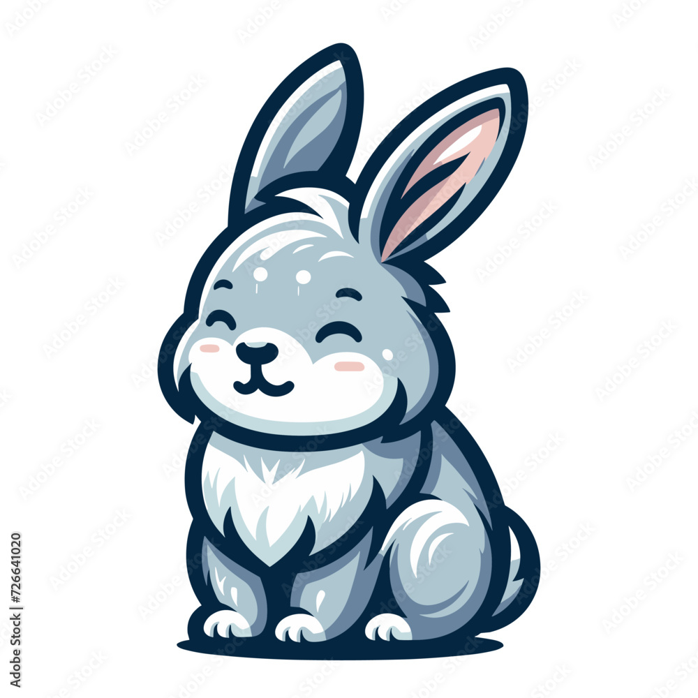 Obraz premium Cute adorable rabbit cartoon character vector illustration, funny easter bunny flat design template isolated on white background
