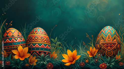 Easter eggs pattern inspired by native American tribal motif