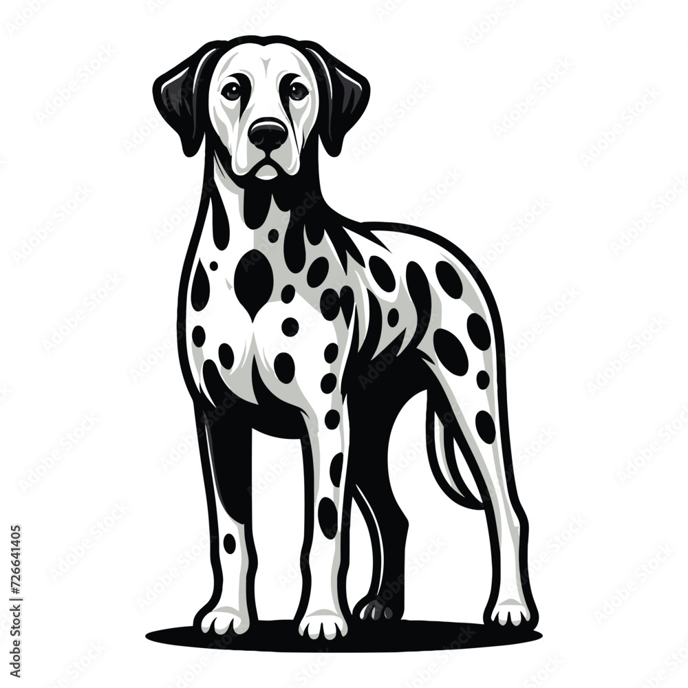 Cute adorable dalmatian dog cartoon character vector illustration, funny pet animal dalmatian puppy flat design mascot logo template isolated on white background