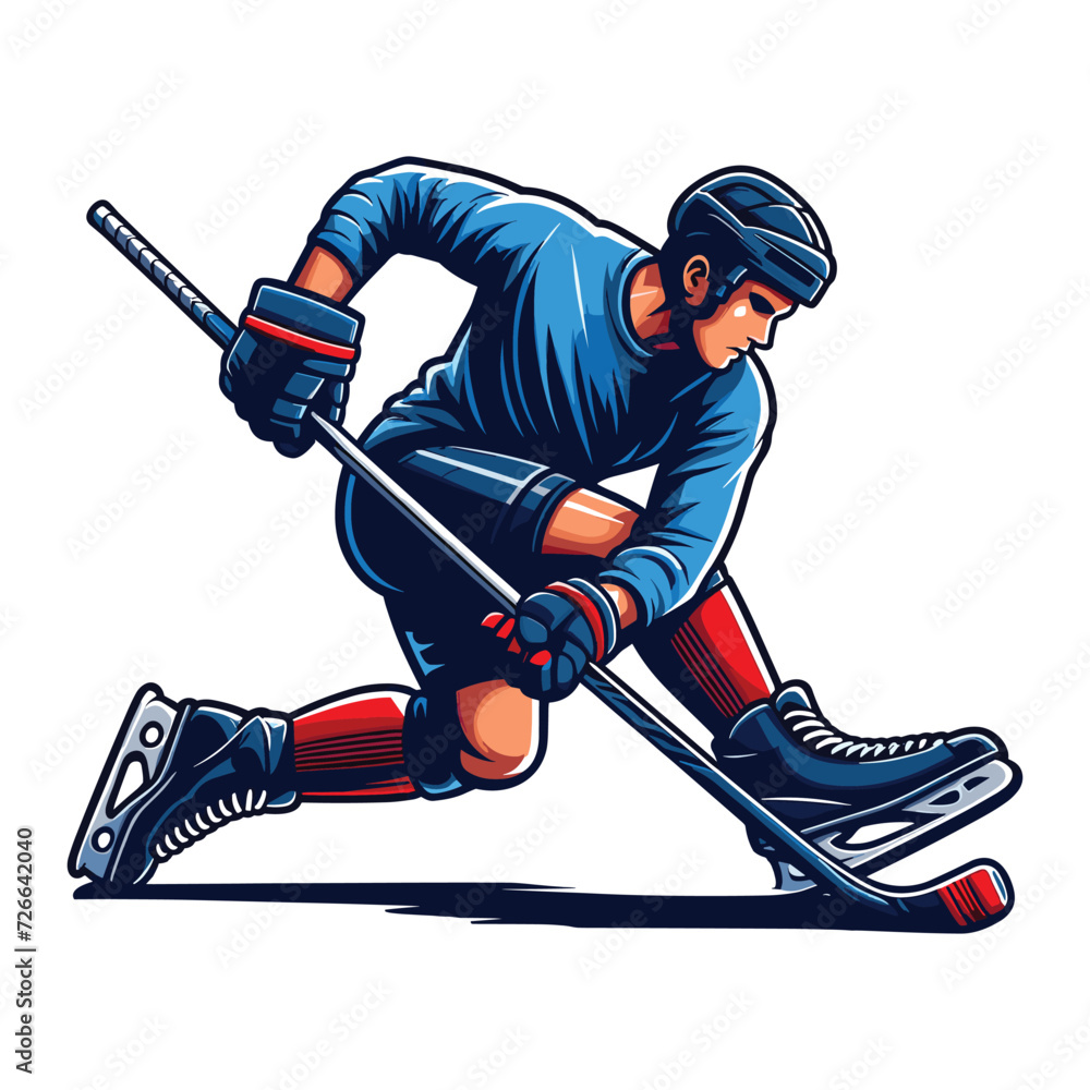Fototapeta premium Ice hockey player sportsman vector illustration, winter sport activity, hockey male player design template isolated on white background