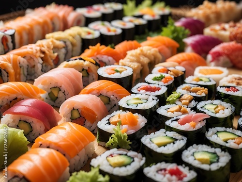 Free photo colorful assortment of sushi rolls Generative Ai