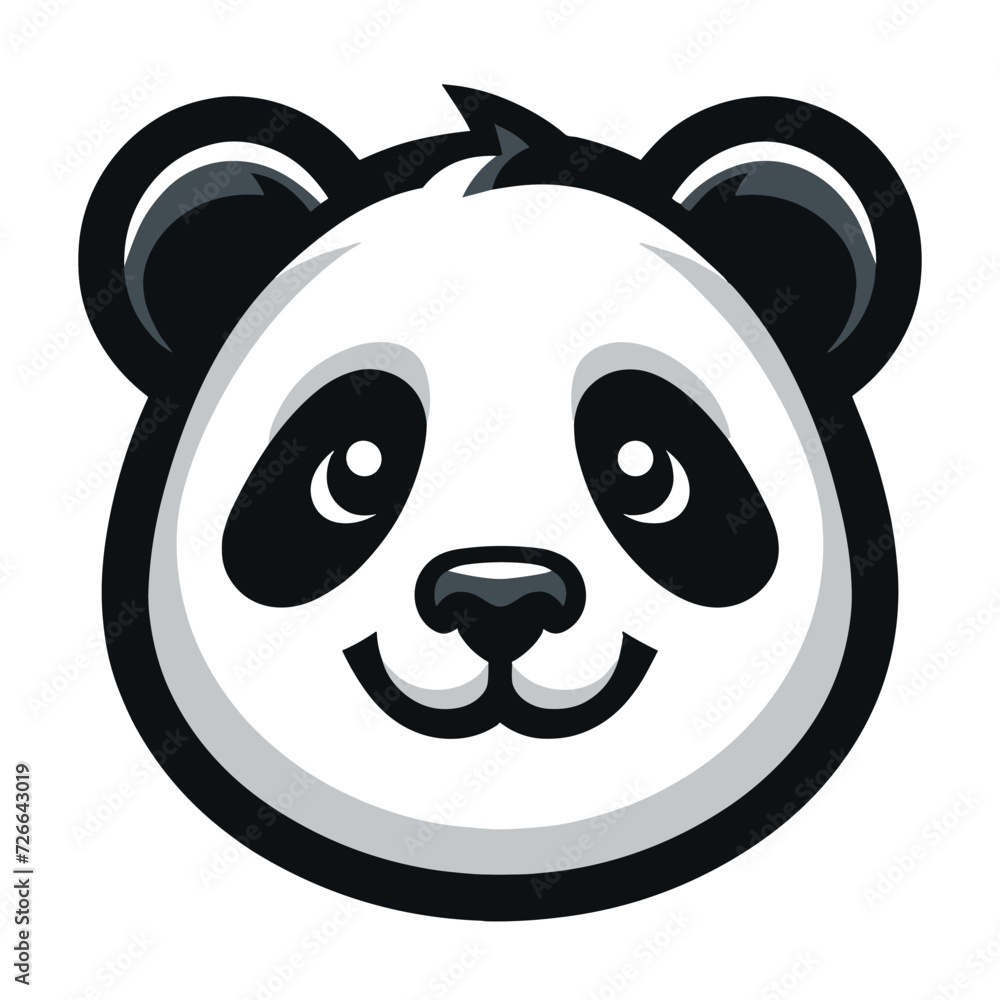 Fototapeta premium Cute adorable panda head face cartoon character vector illustration, funny Asian Chinese animal baby panda flat design mascot template isolated on white background