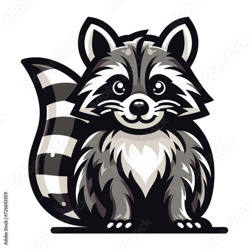 Cute adorable raccoon cartoon character vector illustration, funny racoon flat design template isolated on white background