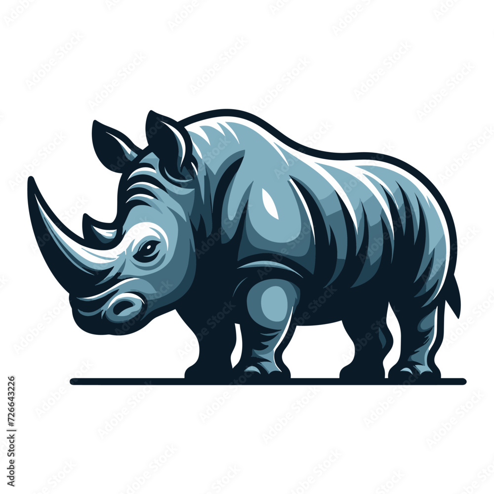 Fototapeta premium African savannah standing rhinoceros vector design, zoology illustration, wild animal rhino logo template isolated on white background