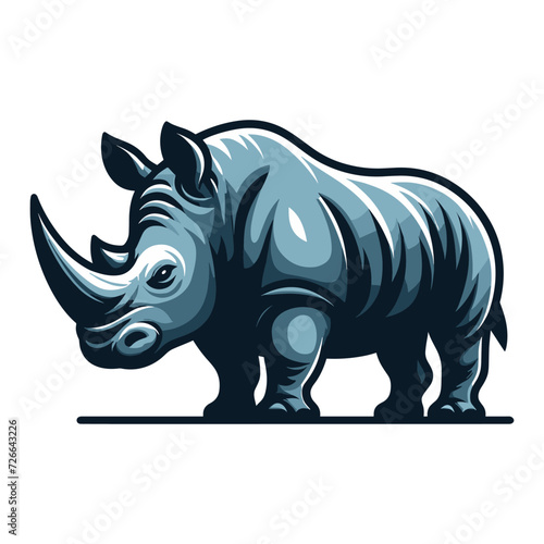 African savannah standing rhinoceros vector design, zoology illustration, wild animal rhino logo template isolated on white background