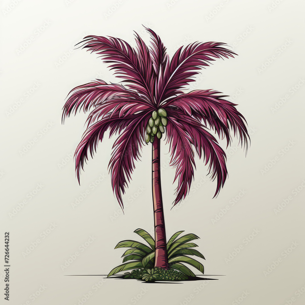 Obraz premium Illustrated Purple Palm Tree with Coconuts