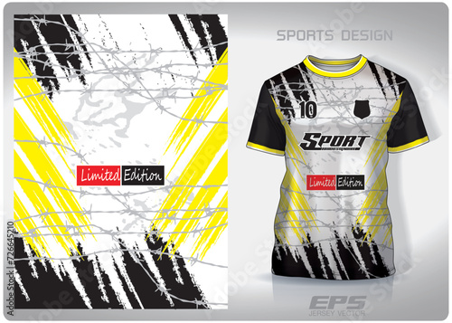 Vector sports shirt background image.black and white barbed wire fence pattern design, illustration, textile background for sports t-shirt, football jersey shirt.eps