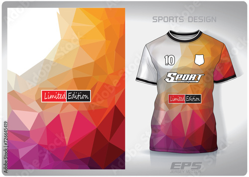 Vector sports shirt background image.Multi-sided patterned glass orange pink pattern design, illustration, textile background for sports t-shirt, football jersey shirt.eps