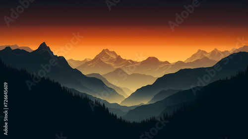 Majestic mountains, panoramic peaks PPT background © xuan