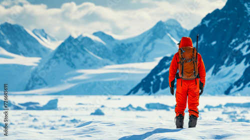 Daring Polar Expedition: Orange Parka in Icy Solitude