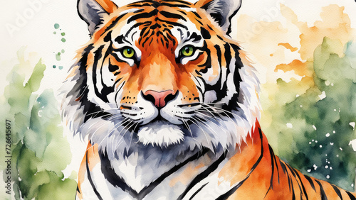 Light watercolor tiger white background.