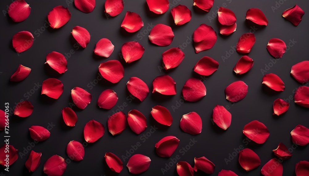 Large view of red petals on dark background 