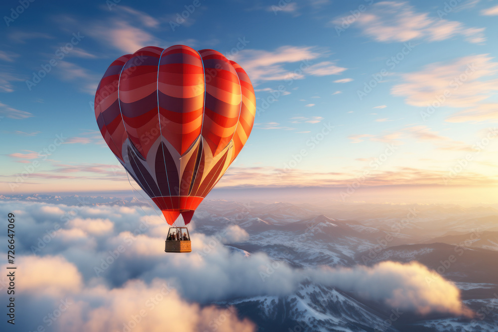 A hot air balloon drifting high above the clouds, representing the boundless aspirations and dreams that come with freedom. Generative Ai. A hot air balloon drifting high above the clouds, representing the boundless aspirations and dreams that come with freedom. Generative Ai.