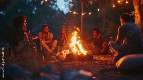 Energetic Youth Enjoying a Campfire Soiree