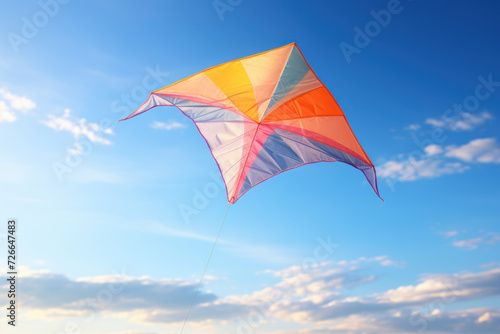 A colorful kite soaring in a clear sky  embodying the playful and carefree nature of childhood and the freedom to dream. Generative Ai.
