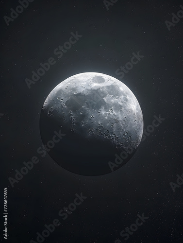 Close up to Mineral Moon taken by telescope in the dark space, with its natural colors.