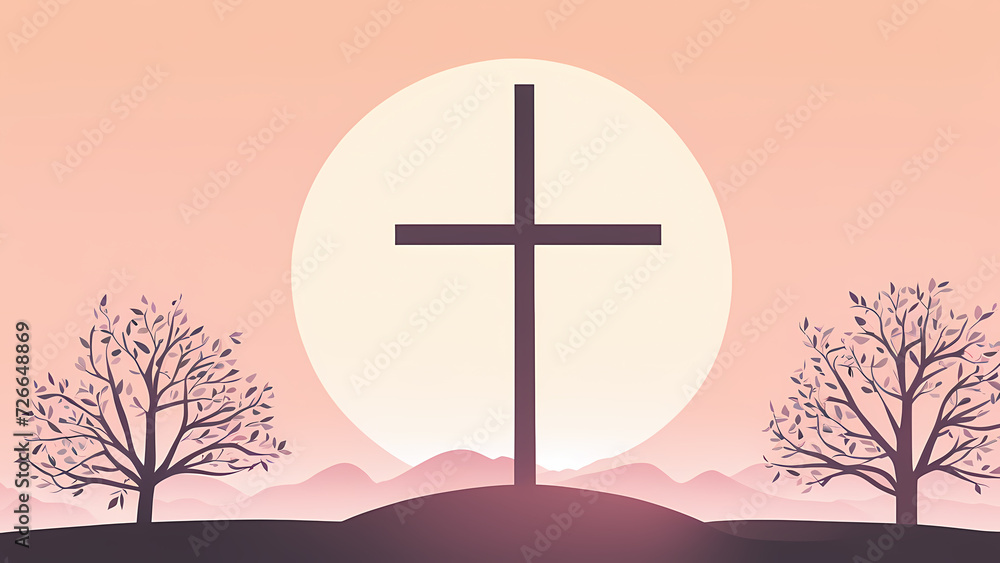 Easter Sunday with cross symbol sunrise background. Christian day illustration template for poster, presentation, banner, social media. Easter Sunday with cross symbol sunrise background. Christian day illustration template for poster, presentation, banner, social media.