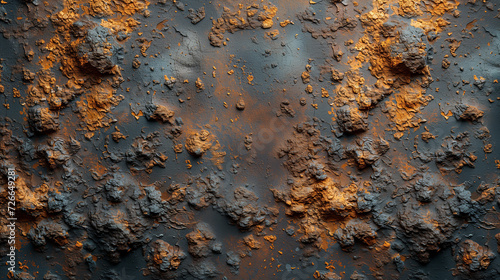 3d grunge textures background. A close up view of a corroded metal surface with flaking rust and chipped paint, showcasing textures and patterns.  © pprothien