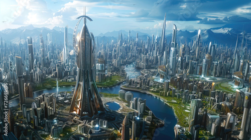 Future city 3D scene. Futur...