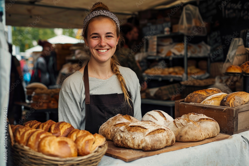 Selling Happiness: Smiling Baker at the Bakery Market