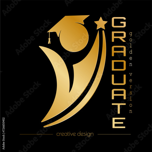 Graduate student. Gold badge for special events, posters, banners, diplomas. The idea of a creative logo