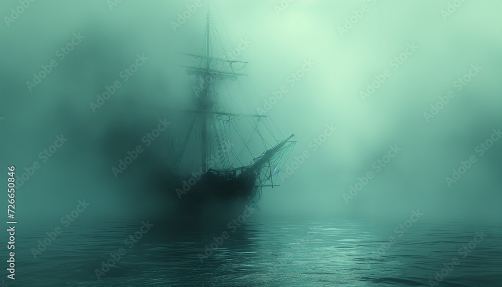 Fantasy ghost ship in fog Fantasy ghost ship in fog