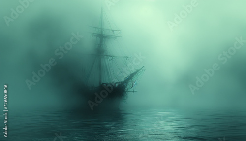 Fantasy ghost ship in fog