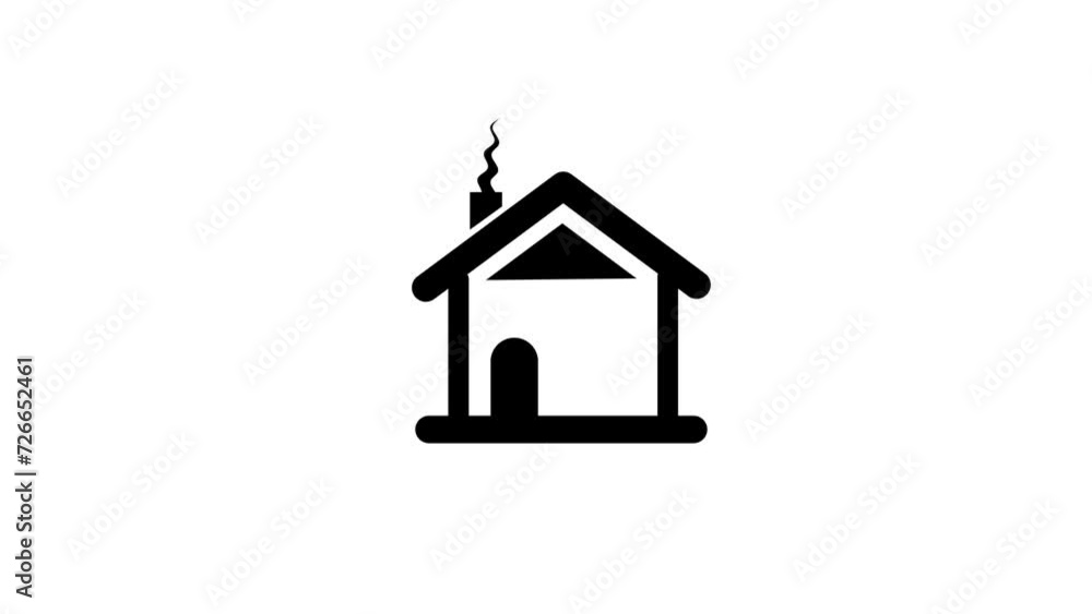 Animated black and white icon of a house Animated black and white icon of a house