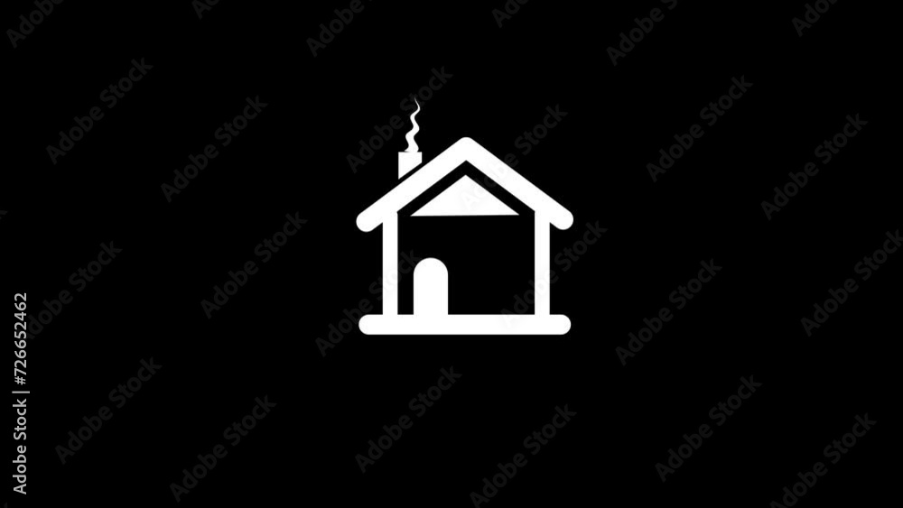 Animated black and white icon of a house Animated black and white icon of a house