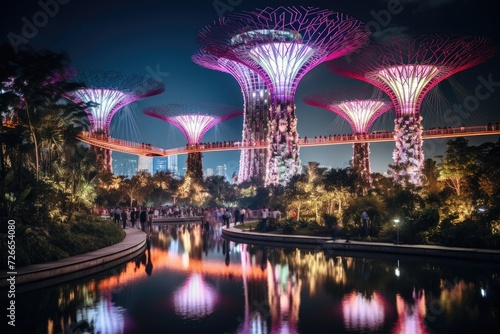 Supertree Grove at Gardens by the Bay in Singapore, Supertrees at Gardens by the Bay, AI Generated