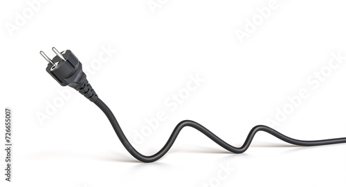 black cable with schuko socket on white horizontal background.