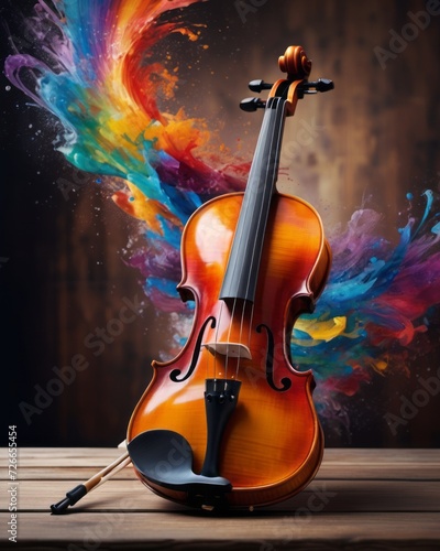 An elegantly crafted violin lies on a polished wooden surface, basking in the soft, ambient light that filters through a nearby window.