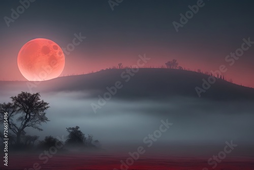 A mysterious fogshrouded landscape illuminated photo