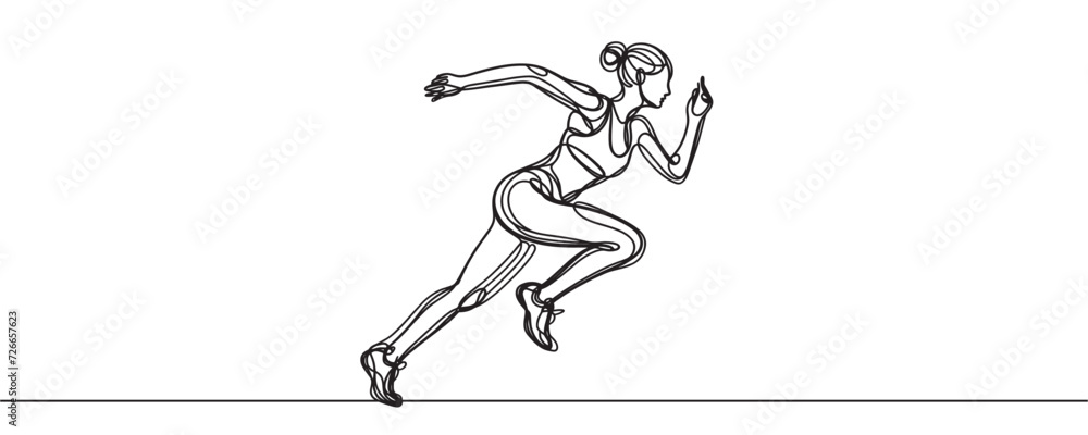 one line drawing of a fast running athlete. vector illustration