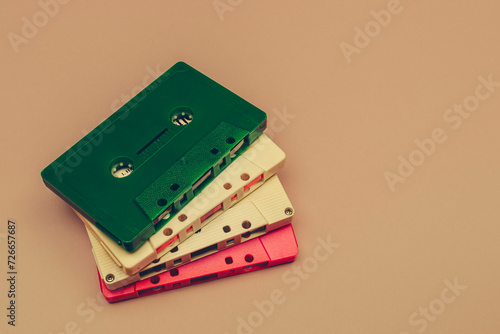 Comeback, revival of cassette tape, audio equipment for analog music record, retro , vintage compact cassette photo