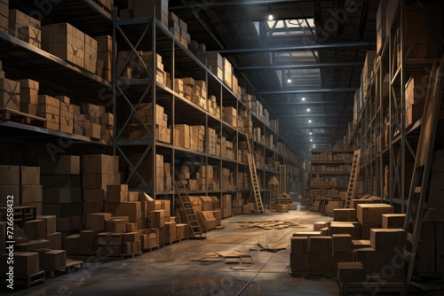 A massive storage facility bursting at the seams with countless boxes, Warehouse, AI Generated