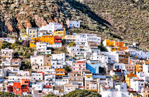 Tenerife, Spain - December 25, 2023: Views from below of the mountainside village of San Andres on the island of Tenerife in Spain's Canary Islands 