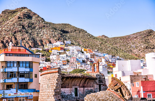 Tenerife, Spain - December 25, 2023: Views from below of the mountainside village of San Andres on the island of Tenerife in Spain's Canary Islands
 photo
