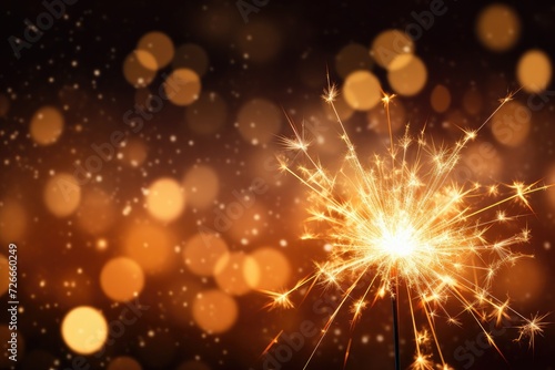 Christmas and New Year party sparkler on black bokeh background  Sparkler New Year background  AI Generated